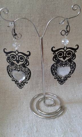 boucles d'oreilles hibou et coeur