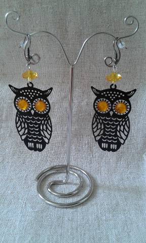 boucles d'oreilles hibou noir et jaune