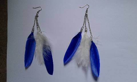 boucles d'oreilles plumes bleues et blanches
