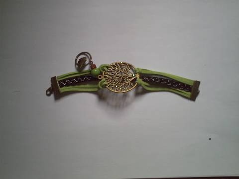 bracelet cordons verts et bronze