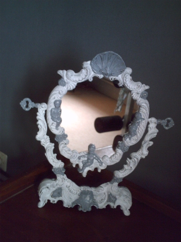 miroir psyché ange patiné blanc