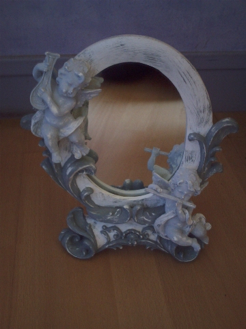 miroir ange sur pied patiné gris gustavien